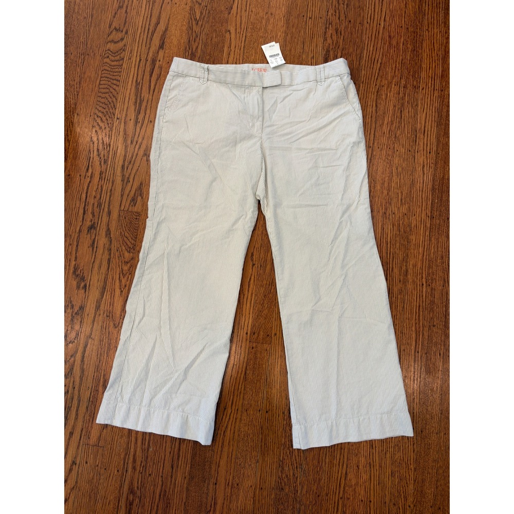 J.Crew City Fit Pinstripe Wide Leg Pants Taupe White Cotton 12 NWT
